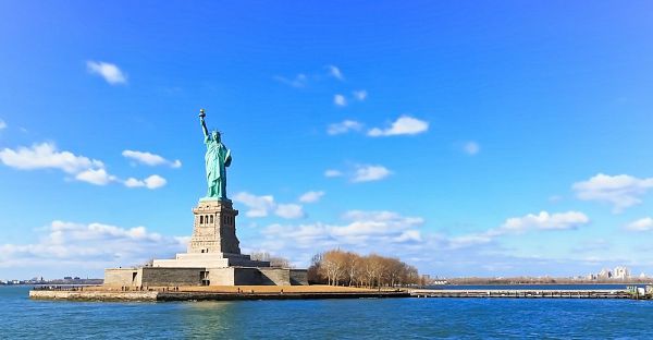 Landscape panoramic view of The Statue of Liberty 