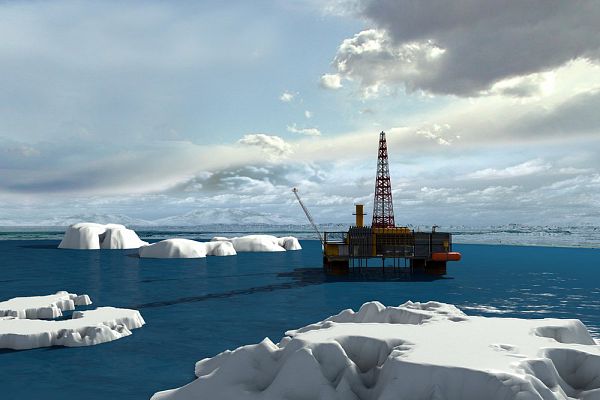 Oil platform in the Arctic Ocean, the oil production 