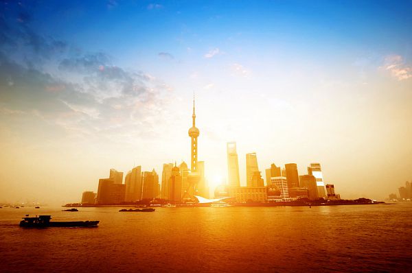 Modern city at sunrise,Shanghai skyline. 